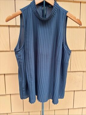 BANANA REPUBLIC | Black Pleated Sleeveless Refined Chic Mock Neck Top | Size S